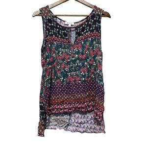 Hailey & Co. Floral Sleeveless Top Keyhole Hi-Lo Hem Blouse‎ Womens L
